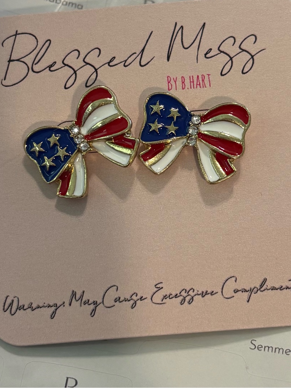 Blessed Mess Patriotic Bow Earrings - Red White Blue